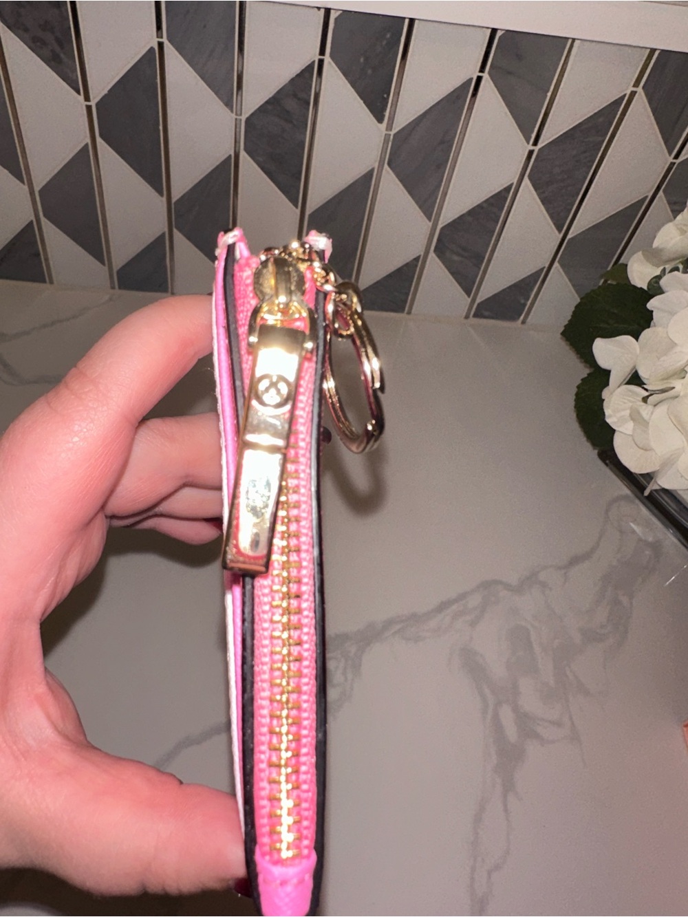 Kate Spade Two Tone Pink Zip Cardholder Keychain Wallet - Picture 3 of 4